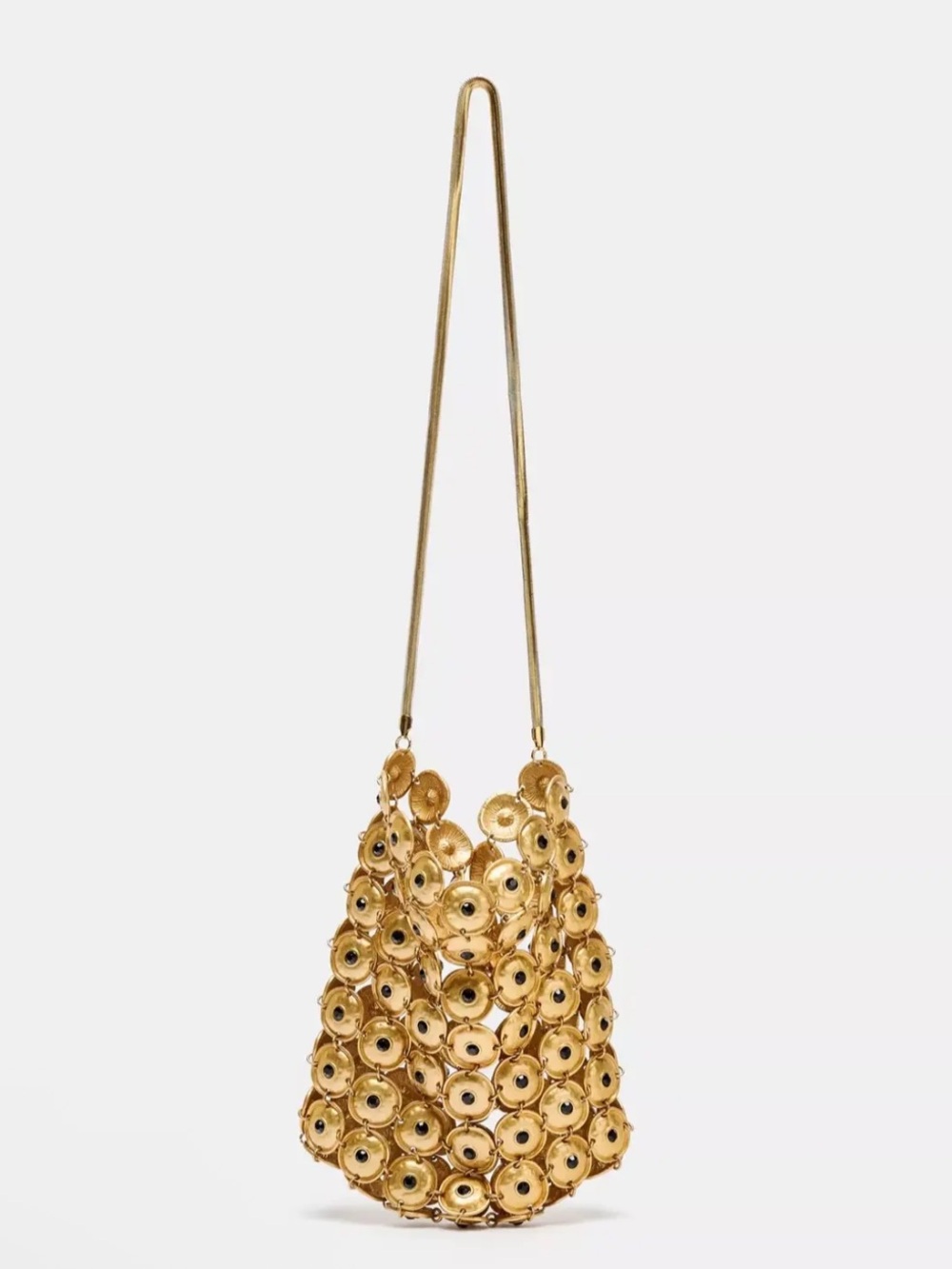 Zara Gold Metal Appliqué Chainmail Medallion Copper Embellished Bucket Bag NEW